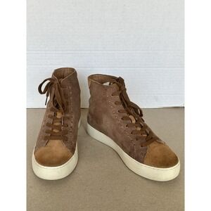 FRYE Lena Brown Suede High Top Sneakers Boots With Grid Pattern Size 7.5